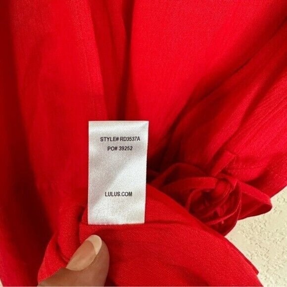 Lulu’s Much Obliged Dress Red Maxi Wrap Gauz Size Small - Picture 11 of 13